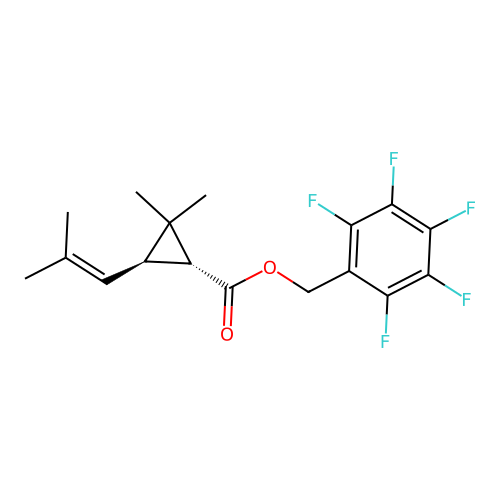 Cyclopropanecarboxylic acid, 2,2-dimethyl-3-(2-methylpropenyl)-, 2,3,4,5,6-pentafluorobenzyl ester, trans-(+-)- structure