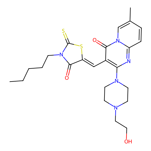 2-[4-(2-hydroxyethyl)piperazin-1-yl]-7-methyl-3-[(Z)-(4-oxo-3-pentyl-2-thioxo-1,3-thiazolidin-5-ylidene)methyl]-4H-pyrido[1,2-a]pyrimidin-4-one structure