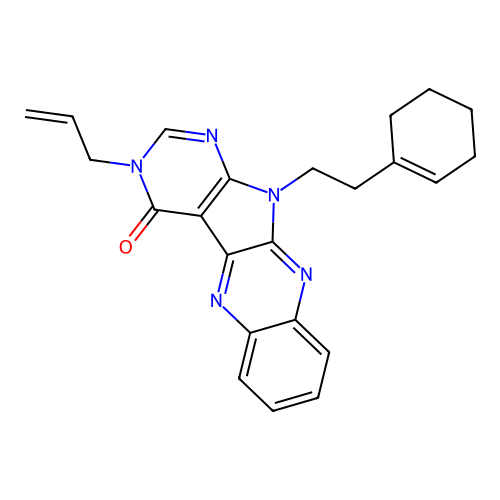 11-[2-(cyclohex-1-en-1-yl)ethyl]-3-(prop-2-en-1-yl)-3,11-dihydro-4H-pyrimido[5',4':4,5]pyrrolo[2,3-b]quinoxalin-4-one structure