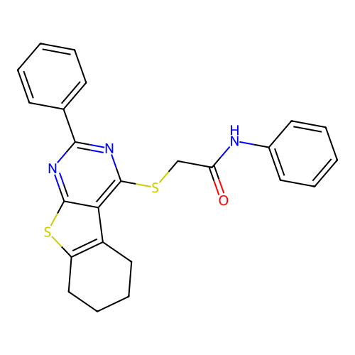 N-phenyl-2-((2-phenyl-5,6,7,8-tetrahydrobenzo[4,5]thieno[2,3-d]pyrimidin-4-yl)thio)acetamide structure