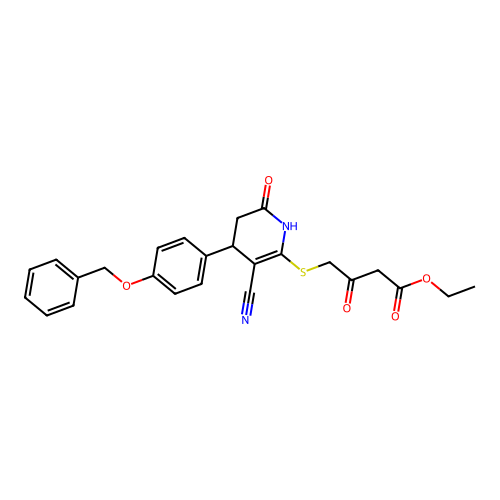 ethyl 4-((4-(4-(benzyloxy)phenyl)-3-cyano-6-oxo-1,4,5,6-tetrahydropyridin-2-yl)thio)-3-oxobutanoate structure