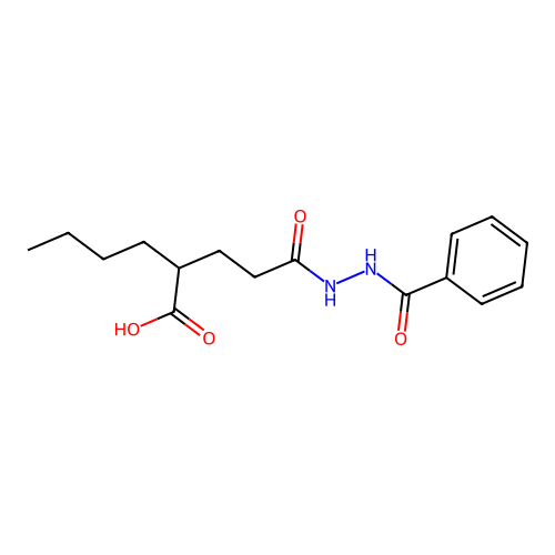 2-(3-(2-Benzoylhydrazinyl)-3-oxopropyl)hexanoic acid structure