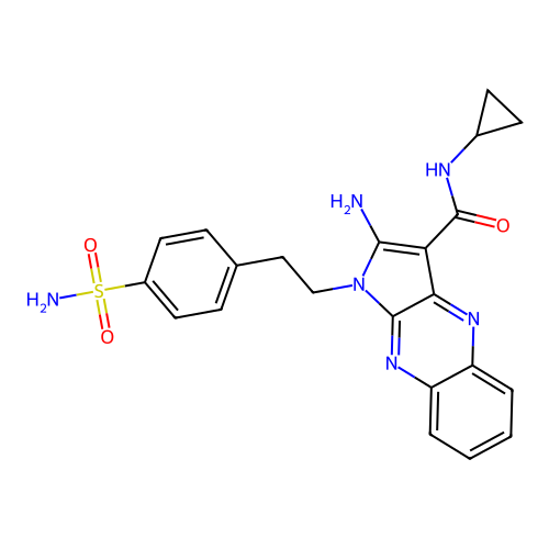 2-amino-N-cyclopropyl-1-(4-sulfamoylphenethyl)-1H-pyrrolo[2,3-b]quinoxaline-3-carboxamide structure