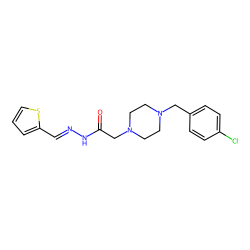 2-[4-[(4-chlorophenyl)methyl]piperazin-1-yl]-N-[(E)-thiophen-2-ylmethylideneamino]acetamide structure