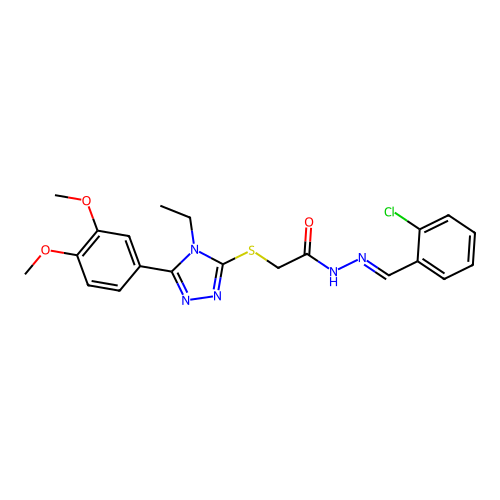 (E)-N'-(2-chlorobenzylidene)-2-((5-(3,4-dimethoxyphenyl)-4-ethyl-4H-1,2,4-triazol-3-yl)thio)acetohydrazide structure