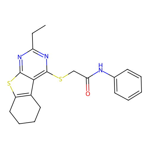 2-((2-ethyl-5,6,7,8-tetrahydrobenzo[4,5]thieno[2,3-d]pyrimidin-4-yl)thio)-N-phenylacetamide structure