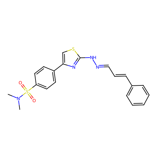 N,N-dimethyl-4-(2-((E)-2-((E)-3-phenylallylidene)hydrazinyl)thiazol-4-yl)benzenesulfonamide structure
