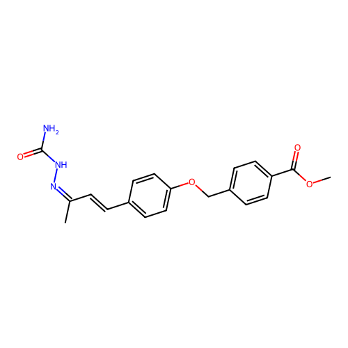 methyl 4-((4-((1E,3Z)-3-(2-carbamoylhydrazono)but-1-en-1-yl)phenoxy)methyl)benzoate structure
