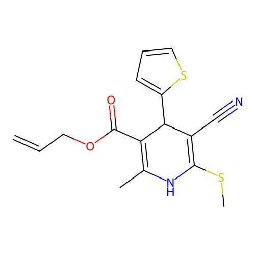 prop-2-en-1-yl 5-cyano-2-methyl-6-(methylsulfanyl)-4-(thiophen-2-yl)-1,4-dihydropyridine-3-carboxylate structure