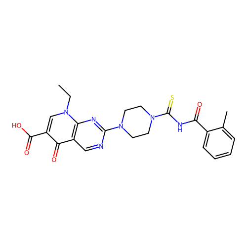 8-ethyl-2-(4-((2-methylbenzoyl)carbamothioyl)piperazin-1-yl)-5-oxo-5,8-dihydropyrido[2,3-d]pyrimidine-6-carboxylic acid structure