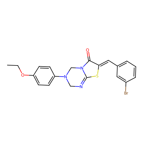 (7Z)-7-(3-bromobenzylidene)-3-(4-ethoxyphenyl)-3,4-dihydro-2H-[1,3]thiazolo[3,2-a][1,3,5]triazin-6(7H)-one structure