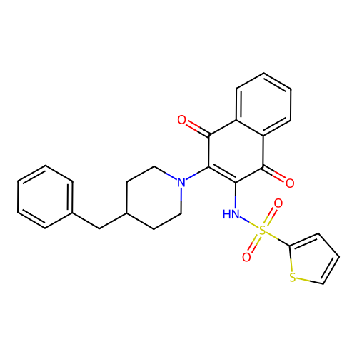 N-[3-(4-benzyl-1-piperidyl)-1,4-dioxo-naphthalen-2-yl]thiophene-2-sulfonamide structure