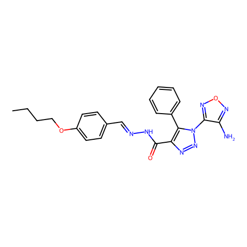 (E)-1-(4-amino-1,2,5-oxadiazol-3-yl)-N'-(4-butoxybenzylidene)-5-phenyl-1H-1,2,3-triazole-4-carbohydrazide structure