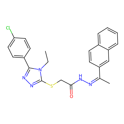 (Z)-2-((5-(4-chlorophenyl)-4-ethyl-4H-1,2,4-triazol-3-yl)thio)-N'-(1-(naphthalen-2-yl)ethylidene)acetohydrazide structure