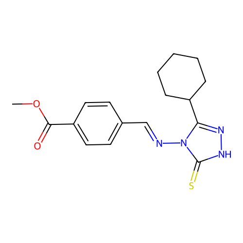Methyl 4-(((3-cyclohexyl-5-mercapto-4H-1,2,4-triazol-4-YL)imino)methyl)benzoate structure