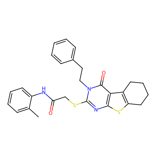2-((4-oxo-3-phenethyl-3,4,5,6,7,8-hexahydrobenzo[4,5]thieno[2,3-d]pyrimidin-2-yl)thio)-N-(o-tolyl)acetamide structure
