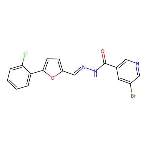 (E)-5-bromo-N'-((5-(2-chlorophenyl)furan-2-yl)methylene)nicotinohydrazide structure