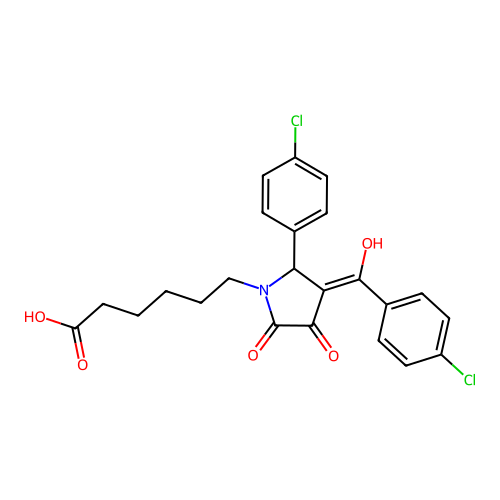 6-[(3E)-2-(4-chlorophenyl)-3-[(4-chlorophenyl)-hydroxymethylidene]-4,5-dioxopyrrolidin-1-yl]hexanoic acid structure