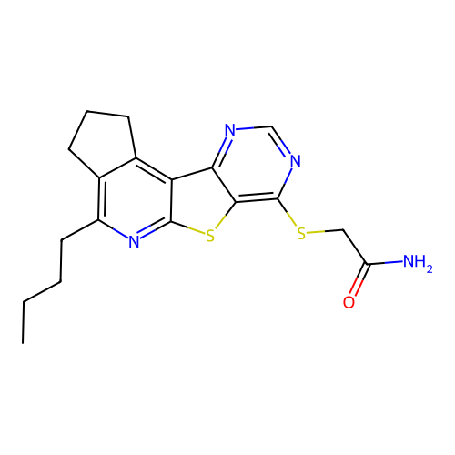 2-((4-butyl-2,3-dihydro-1H-cyclopenta[4',5']pyrido[3',2':4,5]thieno[3,2-d]pyrimidin-7-yl)thio)acetamide structure