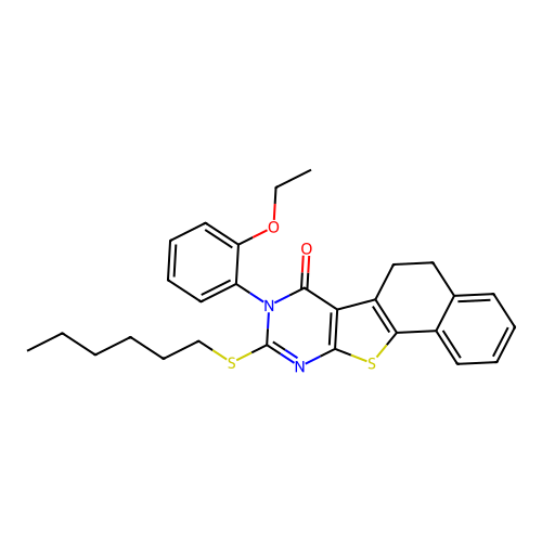 8-(2-ethoxyphenyl)-9-(hexylsulfanyl)-5,8-dihydronaphtho[2',1':4,5]thieno[2,3-d]pyrimidin-7(6H)-one structure