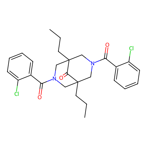 3,7-Bis(2-chlorobenzoyl)-1,5-dipropyl-3,7-diazabicyclo[3.3.1]nonan-9-one structure