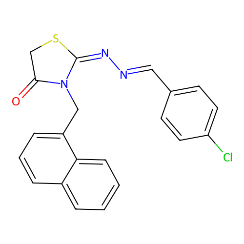 (E)-2-((E)-(4-chlorobenzylidene)hydrazono)-3-(naphthalen-1-ylmethyl)thiazolidin-4-one structure