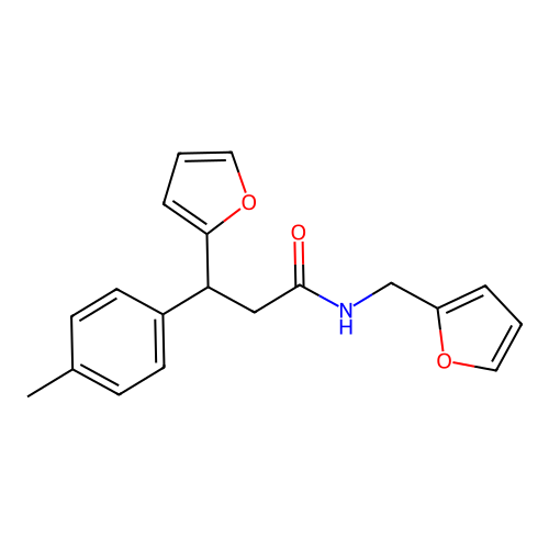 3-(furan-2-yl)-N-(furan-2-ylmethyl)-3-(4-methylphenyl)propanamide structure
