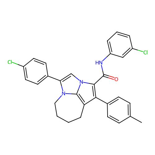 N-(3-chlorophenyl)-4-(4-chlorophenyl)-1-(4-methylphenyl)-5,6,7,8-tetrahydro-2a,4a-diazacyclopenta[cd]azulene-2-carboxamide structure