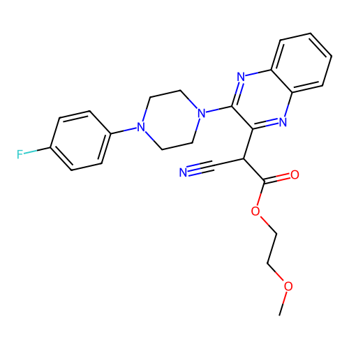 2-Methoxyethyl cyano{3-[4-(4-fluorophenyl)piperazin-1-yl]quinoxalin-2-yl}acetate structure