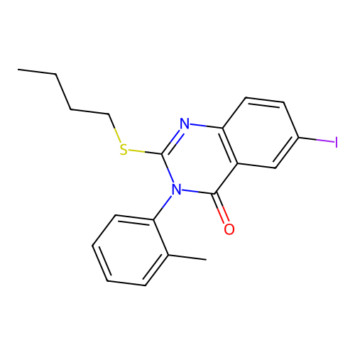 2-(butylsulfanyl)-6-iodo-3-(2-methylphenyl)quinazolin-4(3H)-one structure
