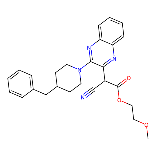 2-Methoxyethyl [3-(4-benzylpiperidin-1-yl)quinoxalin-2-yl](cyano)acetate structure
