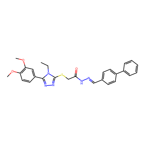 (E)-N'-([1,1'-biphenyl]-4-ylmethylene)-2-((5-(3,4-dimethoxyphenyl)-4-ethyl-4H-1,2,4-triazol-3-yl)thio)acetohydrazide structure