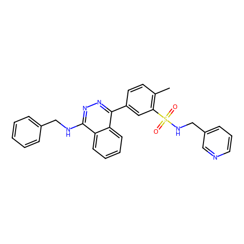 5-[4-(benzylamino)phthalazin-1-yl]-2-methyl-N-(pyridin-3-ylmethyl)benzenesulfonamide structure