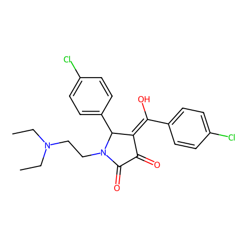 (4E)-5-(4-chlorophenyl)-4-[(4-chlorophenyl)-hydroxymethylidene]-1-(2-diethylaminoethyl)pyrrolidine-2,3-dione structure