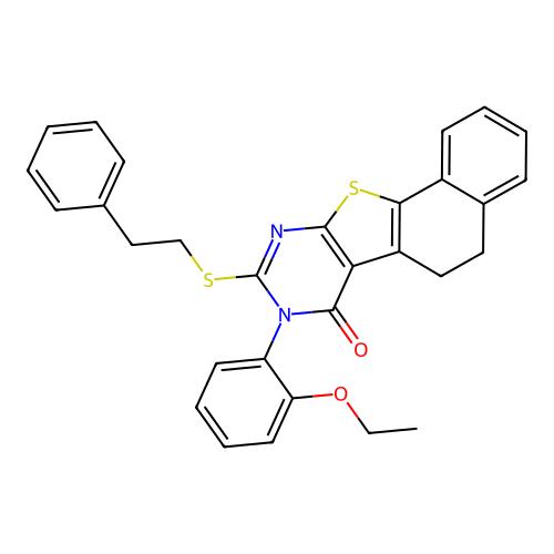 8-(2-ethoxyphenyl)-9-(phenethylthio)-5,6-dihydronaphtho[2',1':4,5]thieno[2,3-d]pyrimidin-7(8H)-one structure