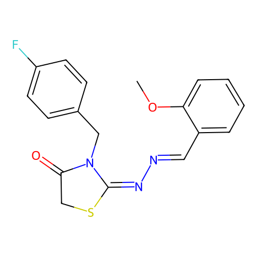 (E)-3-(4-fluorobenzyl)-2-((E)-(2-methoxybenzylidene)hydrazono)thiazolidin-4-one structure