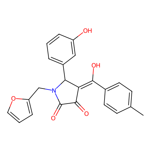 (4E)-1-(furan-2-ylmethyl)-4-[hydroxy(4-methylphenyl)methylidene]-5-(3-hydroxyphenyl)pyrrolidine-2,3-dione structure