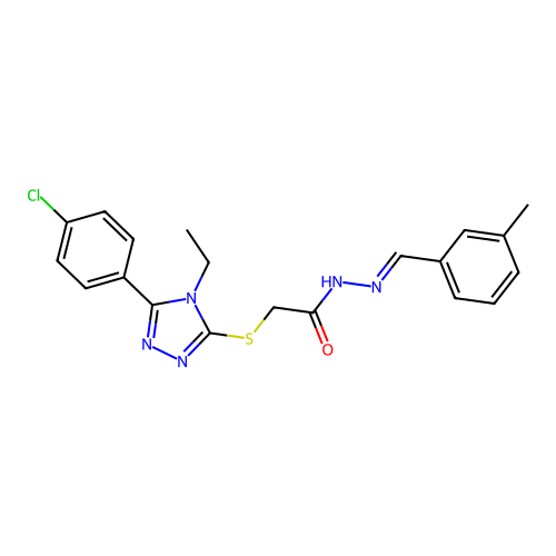 2-{[5-(4-chlorophenyl)-4-ethyl-4H-1,2,4-triazol-3-yl]sulfanyl}-N'-[(E)-(3-methylphenyl)methylidene]acetohydrazide structure
