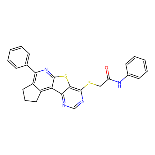 N-phenyl-2-((4-phenyl-2,3-dihydro-1H-cyclopenta[4',5']pyrido[3',2':4,5]thieno[3,2-d]pyrimidin-7-yl)thio)acetamide structure