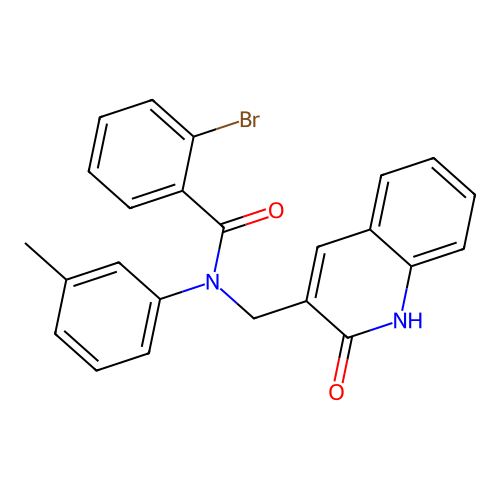 2-bromo-N-(3-methylphenyl)-N-[(2-oxo-1H-quinolin-3-yl)methyl]benzamide structure