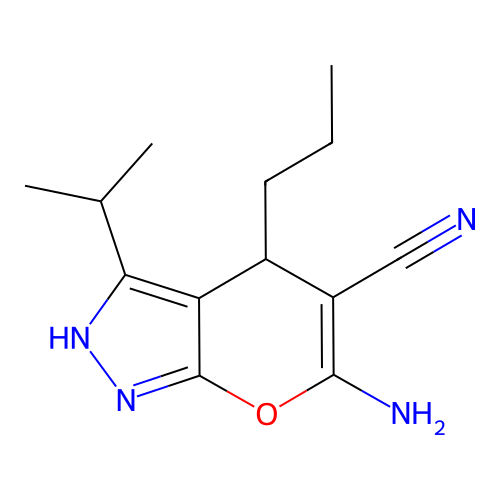 6-Amino-3-(propan-2-yl)-4-propyl-1,4-dihydropyrano[2,3-c]pyrazole-5-carbonitrile structure