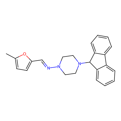 (E)-N-[4-(9H-fluoren-9-yl)piperazin-1-yl]-1-(5-methylfuran-2-yl)methanimine structure