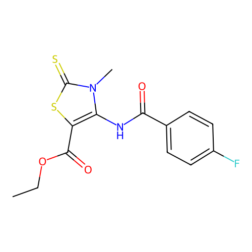 ethyl 4-(4-fluorobenzamido)-3-methyl-2-thioxo-2,3-dihydrothiazole-5-carboxylate structure