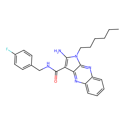 2-amino-N-(4-fluorobenzyl)-1-hexyl-1H-pyrrolo[2,3-b]quinoxaline-3-carboxamide structure