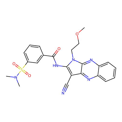N-[3-cyano-1-(2-methoxyethyl)pyrrolo[3,2-b]quinoxalin-2-yl]-3-(dimethylsulfamoyl)benzamide structure