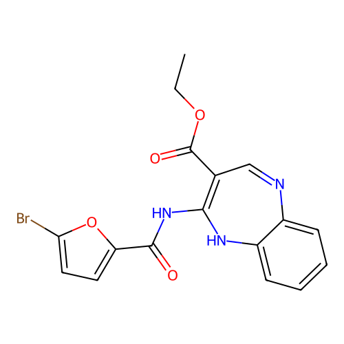 ethyl 4-{[(5-bromofuran-2-yl)carbonyl]amino}-1H-1,5-benzodiazepine-3-carboxylate structure