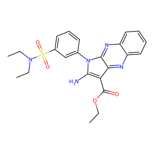 ethyl 2-amino-1-[3-(diethylsulfamoyl)phenyl]-1H-pyrrolo[2,3-b]quinoxaline-3-carboxylate structure