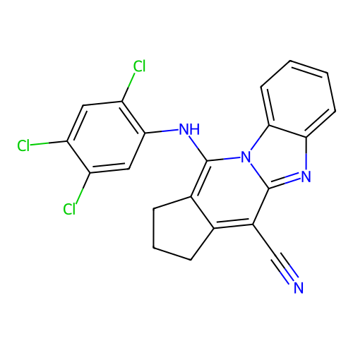 11-((2,4,5-trichlorophenyl)amino)-2,3-dihydro-1H-benzo[4,5]imidazo[1,2-a]cyclopenta[d]pyridine-4-carbonitrile structure