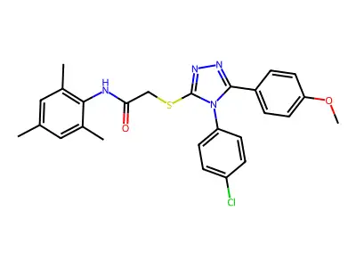 2-{[4-(4-chlorophenyl)-5-(4-methoxyphenyl)-4H-1,2,4-triazol-3-yl]sulfanyl}-N-(2,4,6-trimethylphenyl)acetamide structure