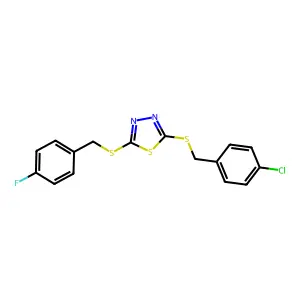 2-((4-Chlorobenzyl)thio)-5-((4-fluorobenzyl)thio)-1,3,4-thiadiazole structure